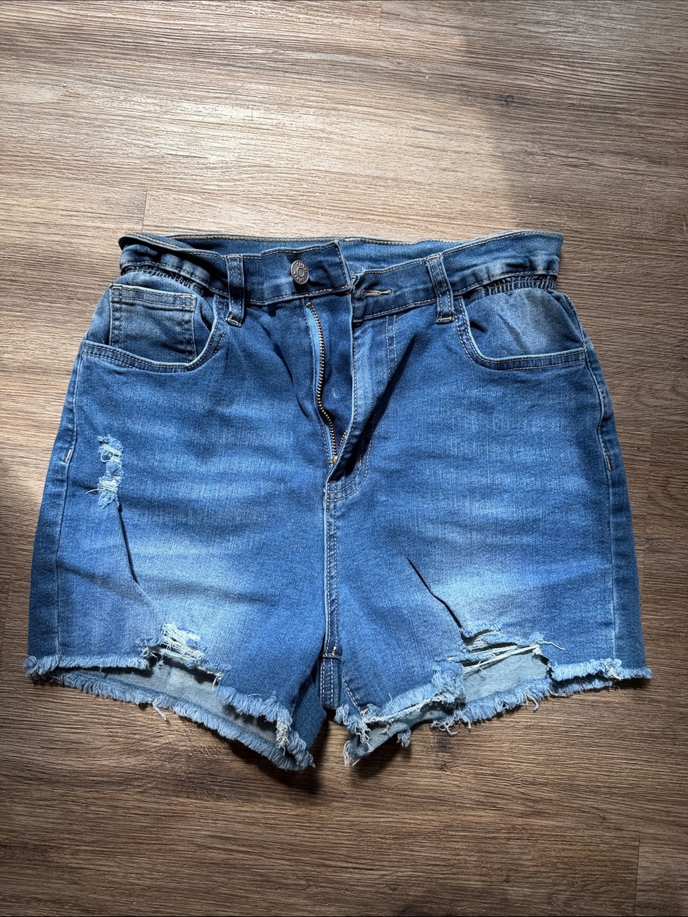 SHEIN Blue High-Waist Distressed Denim Shorts